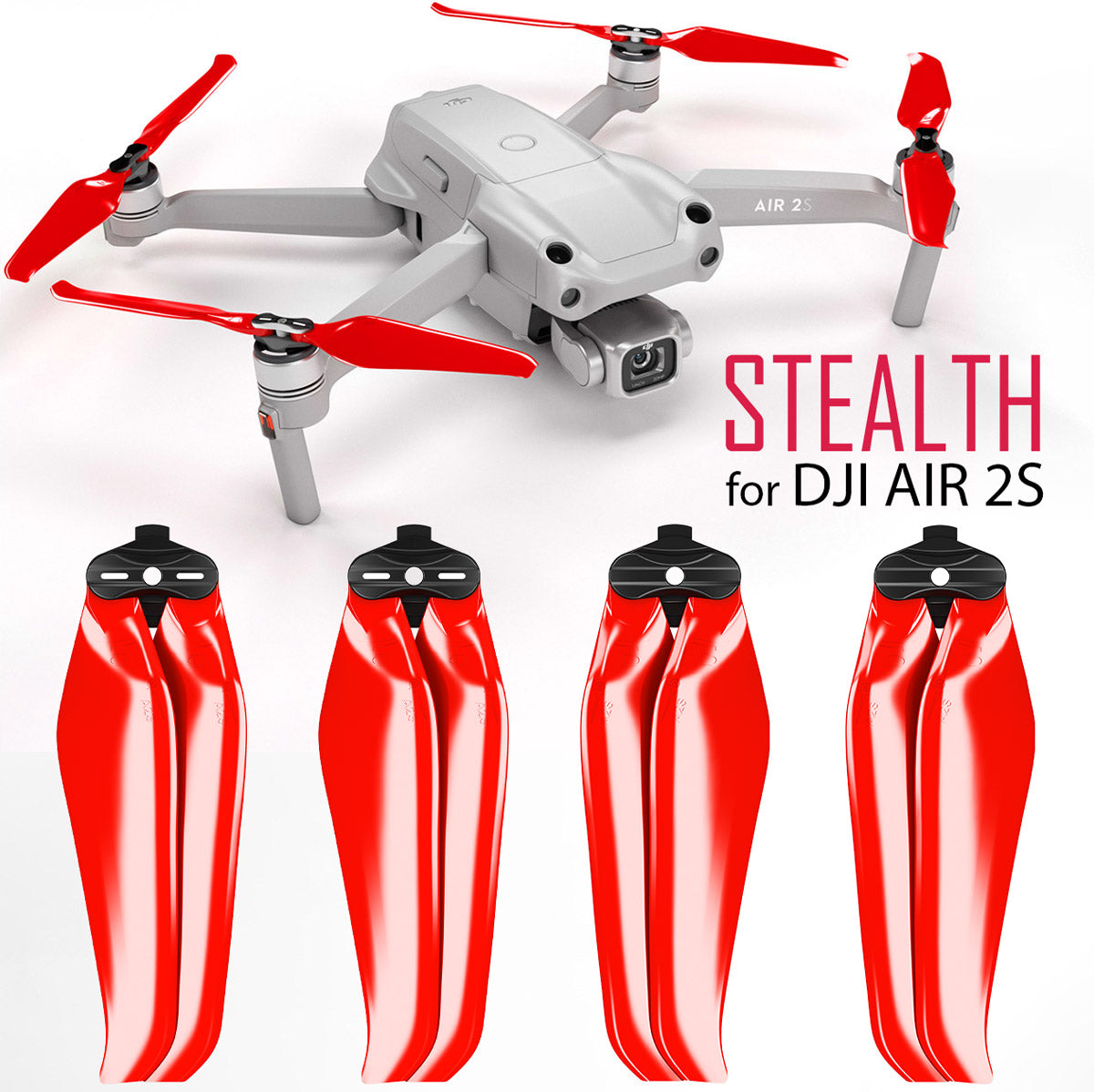 DJI Air 2S STEALTH Upgrade Propellers -x4 RED -Master Airscrew